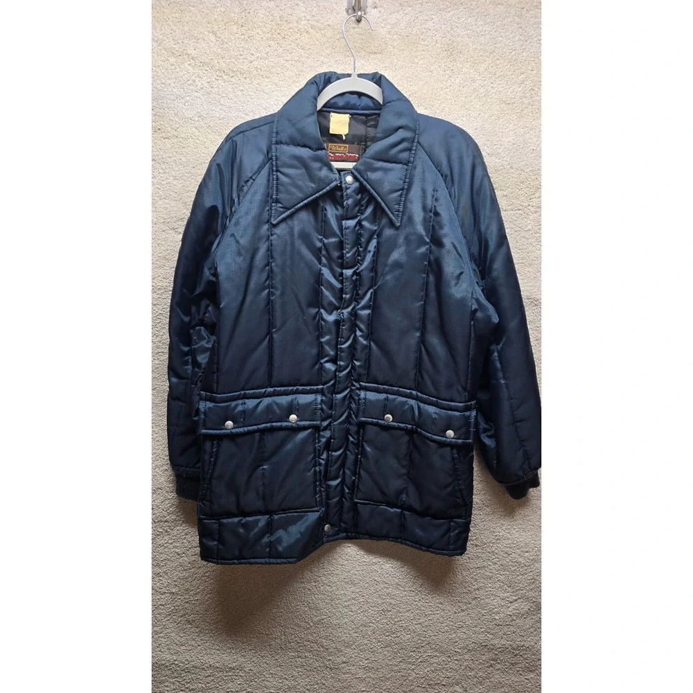 Vintage 70s 80s Holiday Inn Coat Walls Blizzard‎ Pruf Adult L USA Made Dark Blue